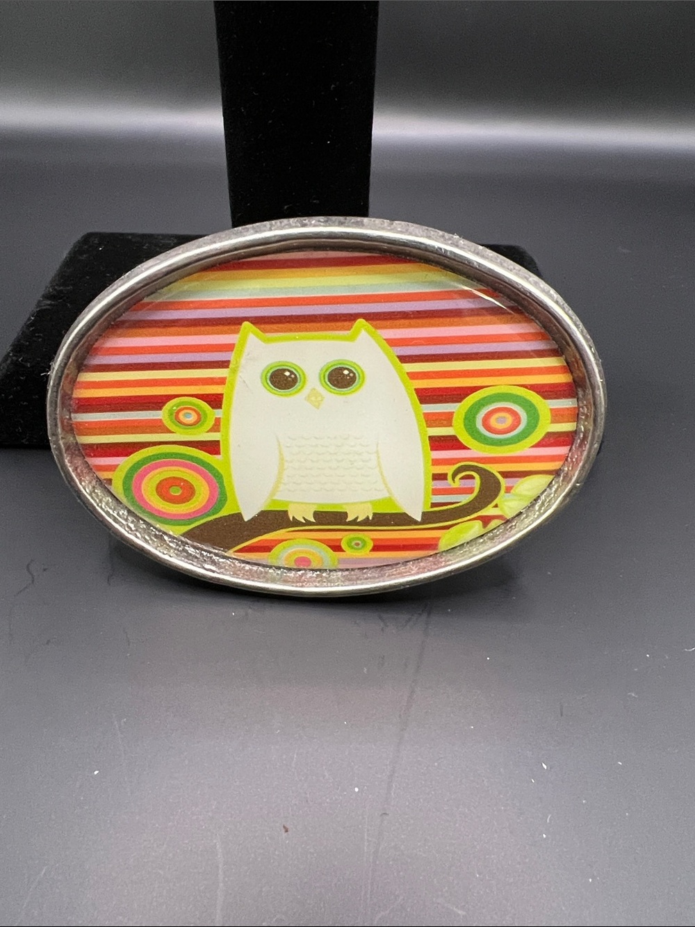 Retro Owl Oval Belt Buckle - Lime, Orange, Red
